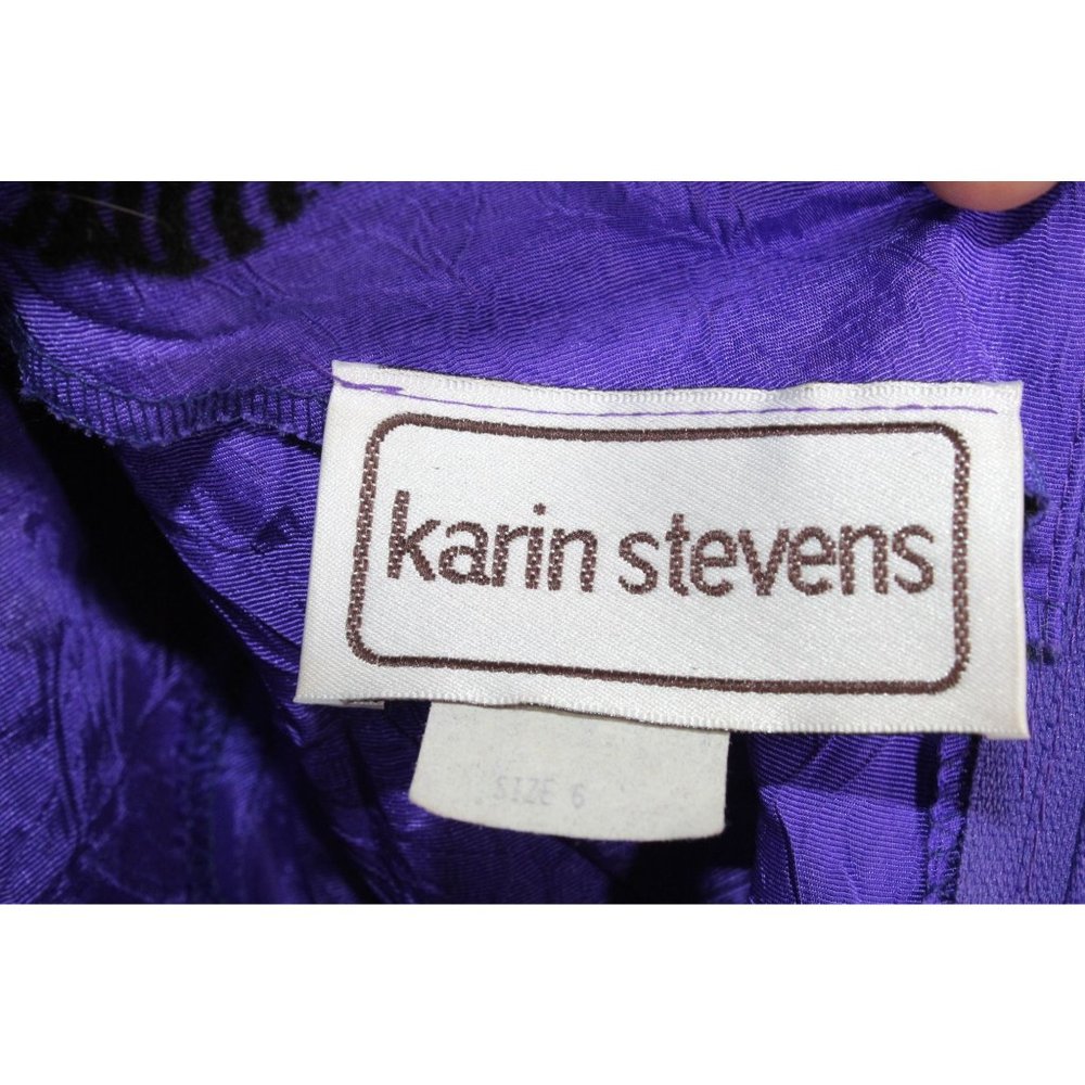 Vintage Karin Stevens Blue Acetate Bow Puff Sleeve Fit and Flare Dress Size 6 - Picture 7 of 9